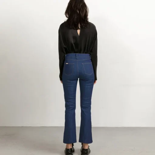 Cropped Mid Blue Flared Jeans With Sand Stitch<Studio Heijne Online