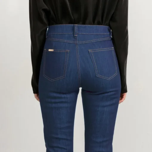 Cropped Mid Blue Flared Jeans With Sand Stitch<Studio Heijne Online