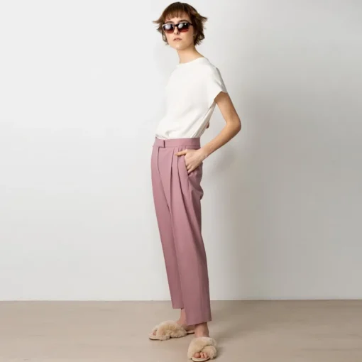 Cropped Pleated Wool Trouser Pink<Studio Heijne Cheap