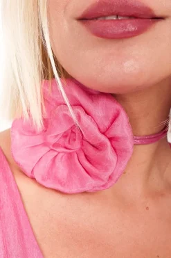 Decorative Lyocell Rose Choker Pink<ANGELL Best