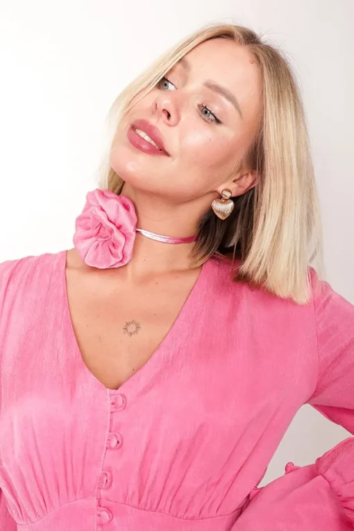 Decorative Lyocell Rose Choker Pink<ANGELL Best