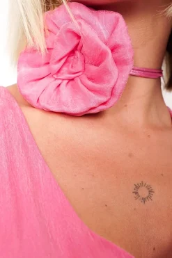Decorative Lyocell Rose Choker Pink<ANGELL Best