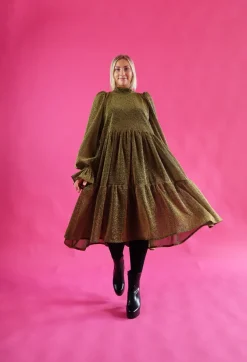 Dishy Mekko Rusettikauluksella Glitter Kulta<Miia Halmesmaa Best