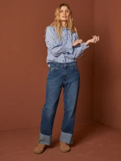 Embroidered Gauze Shirt Blue<INDIu0026COLD Store