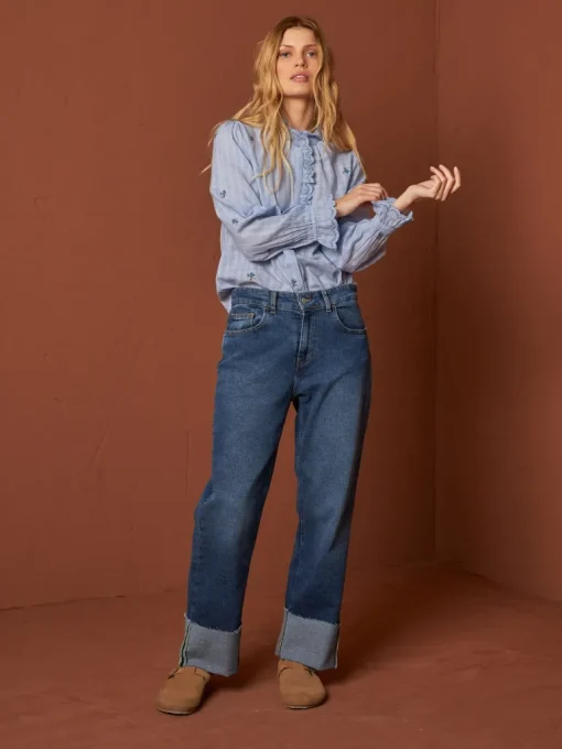 Embroidered Gauze Shirt Blue<INDIu0026COLD Store
