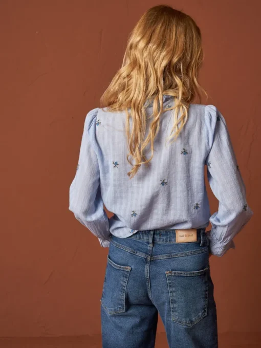 Embroidered Gauze Shirt Blue<INDIu0026COLD Store