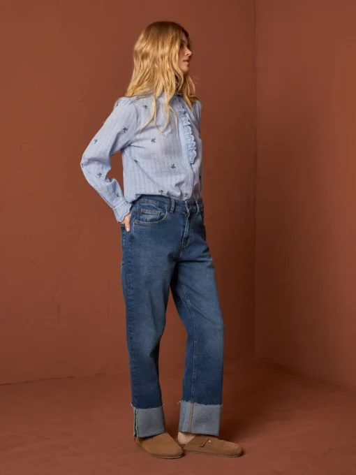 Embroidered Gauze Shirt Blue<INDIu0026COLD Store