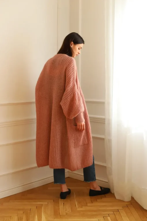 Mohair Alpakka Pitkä Neuletakki Vaaleanpunainen<Enteliér Clearance