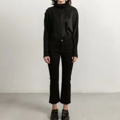 Flared Black Jeans With Matching Stitch Cropped<Studio Heijne Best