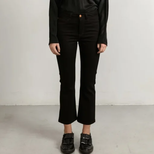 Flared Black Jeans With Matching Stitch Cropped<Studio Heijne Best