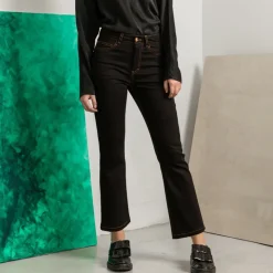 Flared Black Jeans With Tobacco Stitch Cropped<Studio Heijne Outlet