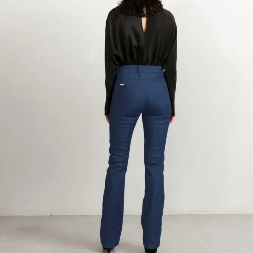 Flared Jeans In Mid Blue With Matching Stitch Long<Studio Heijne Clearance