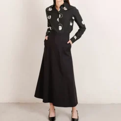 Flow Long A-Line Wool Skirt Black<Studio Heijne Cheap