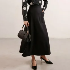 Flow Long A-Line Wool Skirt Black<Studio Heijne Cheap