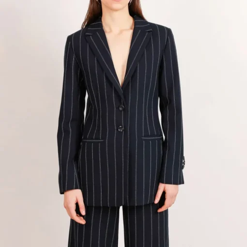 Grace Wool Pinstripe Blazer Black<Studio Heijne Fashion
