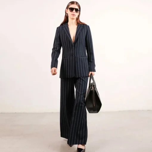 Grace Wool Pinstripe Blazer Black<Studio Heijne Fashion
