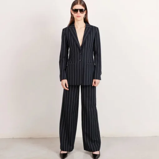 Grace Wool Pinstripe Blazer Black<Studio Heijne Fashion