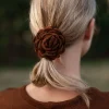 Hand-Crocheted Merino Wool Flower Scrunchie Chocolate Brown<Monala Hot