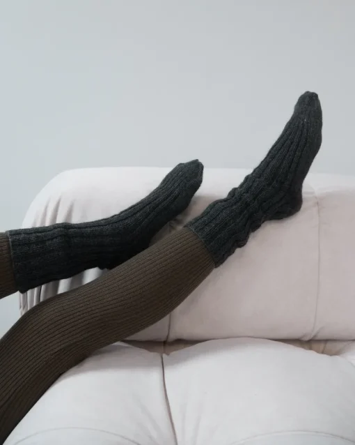Handmade Rib Wool Socks Charcoal<THE KNOTTY ONES Best