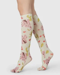 Helen Bullock Floral Knee-Highs Coconut White<Swedish Stockings Discount