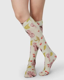 Helen Bullock Floral Knee-Highs Coconut White<Swedish Stockings Discount
