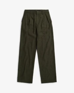 High Waist Flannel Pantalone Moss Green<Rotholz Best