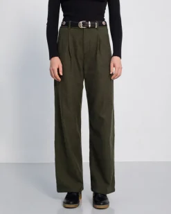High Waist Flannel Pantalone Moss Green<Rotholz Best