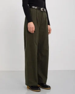 High Waist Flannel Pantalone Moss Green<Rotholz Best