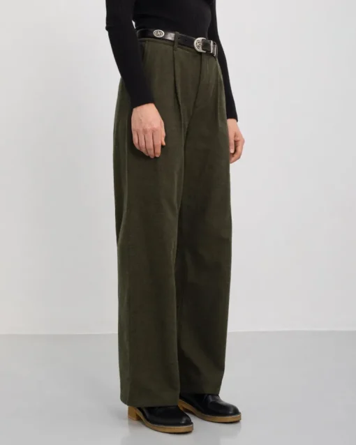 High Waist Flannel Pantalone Moss Green<Rotholz Best