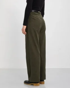 High Waist Flannel Pantalone Moss Green<Rotholz Best