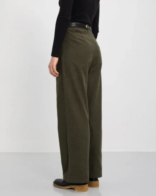 High Waist Flannel Pantalone Moss Green<Rotholz Best