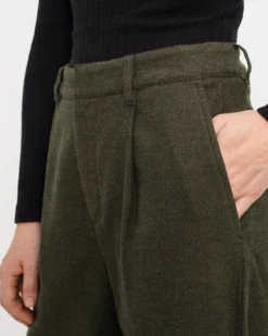 High Waist Flannel Pantalone Moss Green<Rotholz Best