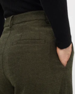 High Waist Flannel Pantalone Moss Green<Rotholz Best