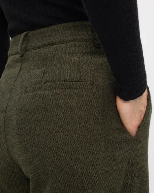 High Waist Flannel Pantalone Moss Green<Rotholz Best