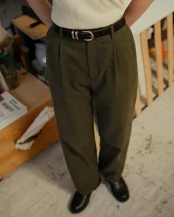 High Waist Flannel Pantalone Moss Green<Rotholz Best