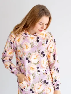 Hoodie Tunic Aprikoosin Kukka Purple<Melli EcoDesign Online