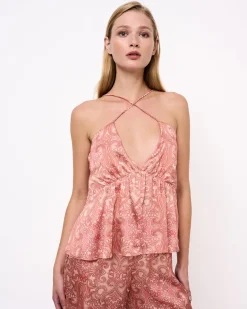 Horizon Printti Criss Cross Cami Toppi Vaaleanpunainen<Elizabeth LaGre Best Sale