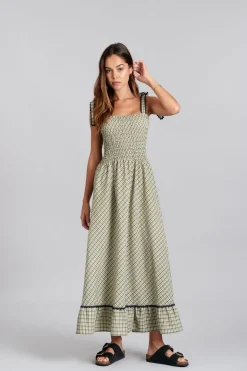 Hoya Puuvilla Mekko Ruudullinen Vihreä<KOMODO Fashion
