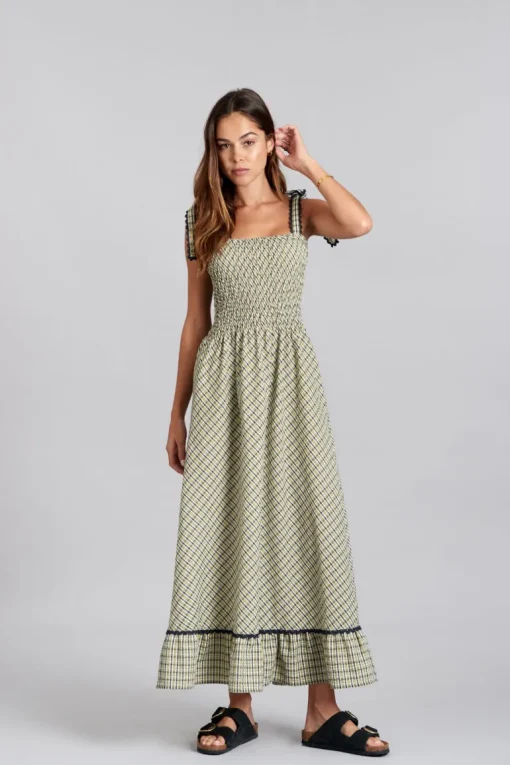 Hoya Puuvilla Mekko Ruudullinen Vihreä<KOMODO Fashion