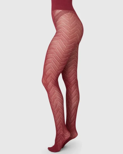 Ina Pointelle Tights Red<Swedish Stockings New