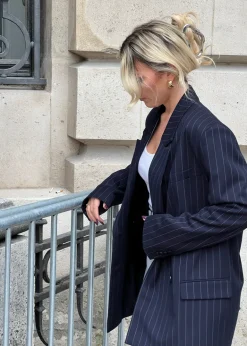 Jagger Double-Breasted Blazer Navy Blue Pinstripe<GUAJA. Best Sale