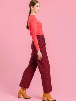 Jill Trousers Wine Red Big Dot<Aarrelabel Hot