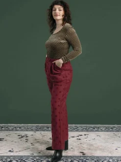 Jill Trousers Wine Red Big Dot<Aarrelabel Hot