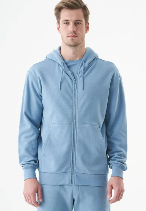 Junda Unisex Soft Touch Organic Cotton Sweat Jacket Steel Blue<ORGANICATION Shop