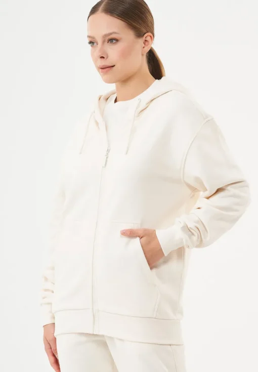 Junda Unisex Soft Touch Organic Cotton Sweat Jacket Off White<ORGANICATION Shop