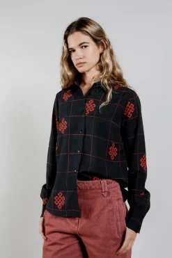 Kenji Tencel Shirt Black Eternal Knot Print<KOMODO Cheap