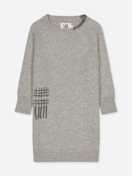Kids' Cashmere Sweater Dress Embroidered Grey<bobbin u0026 tricot Clearance