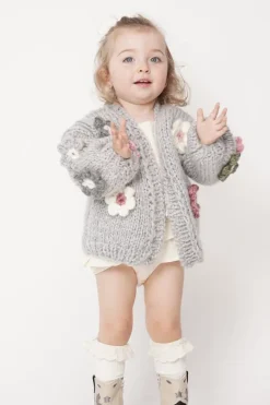Kids' Petit Handmade Flower Sweater Grey<ANGELL New