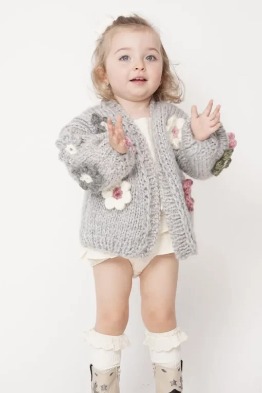 Kids' Petit Handmade Flower Sweater Grey<ANGELL New