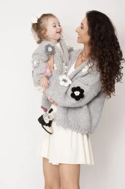 Kids' Petit Handmade Flower Sweater Grey<ANGELL New
